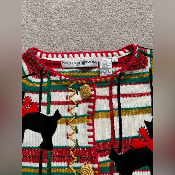 Michael Simon S M Plaid Terrier Scottie Dog Christmas Cardigan Sweater. - Picture 5 of 7